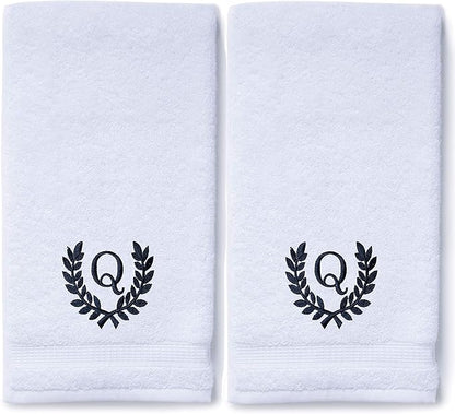 Decorative and Monogrammed Hand Towels for Bathroom Kitchen Makeup | Personalized Gift for Wedding-Bridal | Roman Font Custom Luxury Turkish Towel | Spa Collection, Oversized, 16 X 30 Inch, Set of 2