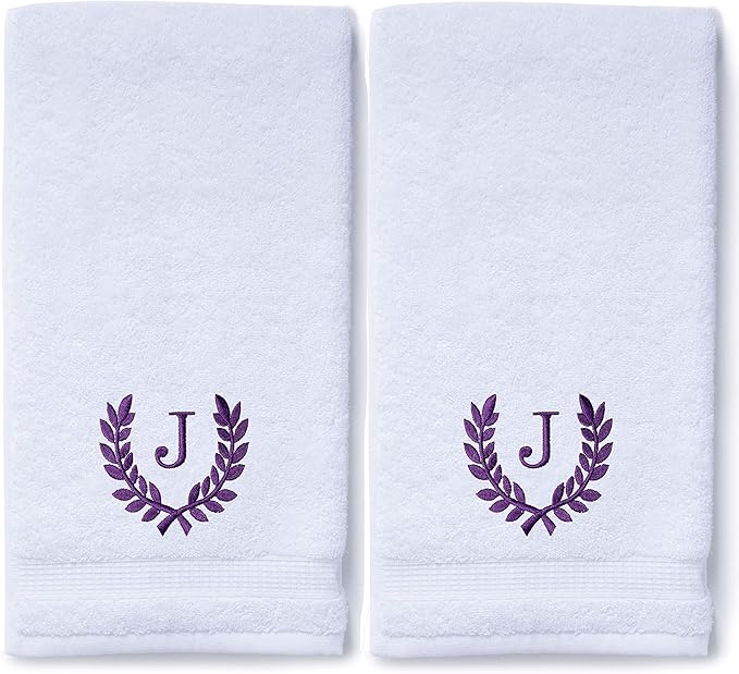 Decorative and Monogrammed Hand Towels for Bathroom Kitchen Makeup | Personalized Gift for Wedding-Bridal | Roman Font Custom Luxury Turkish Towel | Spa Collection, Oversized, 16 X 30 Inch, Set of 2