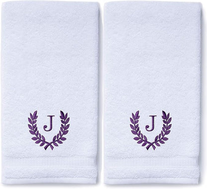 Decorative and Monogrammed Hand Towels for Bathroom Kitchen Makeup | Personalized Gift for Wedding-Bridal | Roman Font Custom Luxury Turkish Towel | Spa Collection, Oversized, 16 X 30 Inch, Set of 2