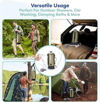 HappyPo Camping Shower - Portable Camping Solar Shower Pump- Shower Bag with Pressure Foot Pump with Temperature Indicator - Camp Water Equipment for Road Travel