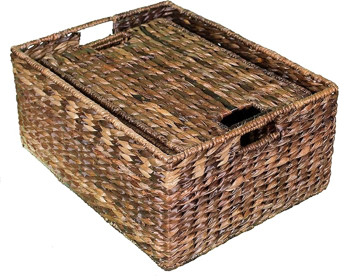 BIRDROCK HOME Abaca Nesting Baskets Set of 3 - Handwoven Storage Baskets w/Handles - Box Organizer for Household, Towels, Clothes, Nursery, Toys | Ideal Use in Living Room, Office, Kitchen & Bathroom