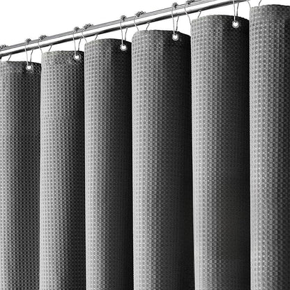 Inhousolu Fabric Shower Curtain Waffle Weave, Graphite Grey 230 GSM Heavy Duty, Weighted Hem, 14 Metal Hooks, Water Repellent, Machine Washable, Hotel Spa Luxury Bath Curtain Set, 72 x 84 Inch