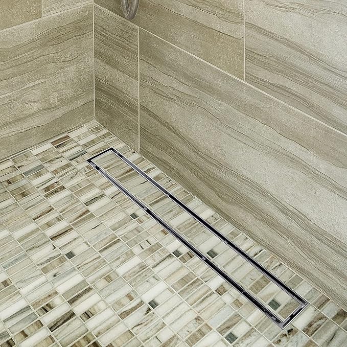 Neodrain 24-Inch Linear Shower Drain with Tile Insert Grate,Brushed 304 Stainless Steel Rectangle Shower Floor Drain, Linear Drain with Leveling Feet, Hair Strainer