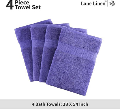 LANE LINEN Bath Towels Set of 4 (28"x54") - 100% Ring Spun Cotton Bathroom Towel Set - Durable, Quick Dry, Soft & Highly Absorbent Large Bath Towels - Holds Well After Multiple Washes - Blue Irish