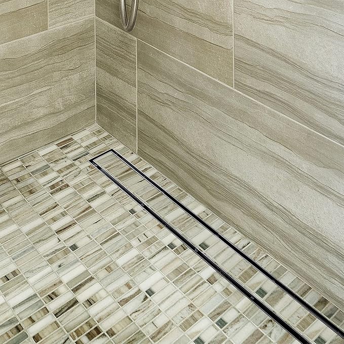 Neodrain 40-Inch Linear Shower Drain with Tile Insert Grate, Brushed 304 Stainless Steel Rectangle Shower Floor Drain, Linear Drain with Leveling Feet, Hair Strainer