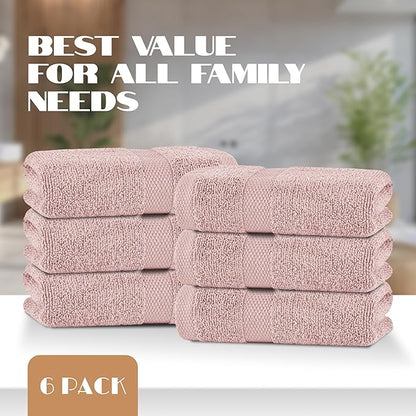 White Classic Pink Hand Towels for Bathroom [6 Pack] Cotton Hand Towel Bulk for Gym, Kitchen and Spa, 16x27 Inches Soft Highly Absorbent Quick Dry Terry Salon Towels