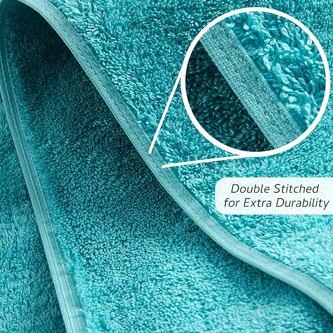 Premium 6 Piece Towel Set, 2 Bath Towel, 2 Hand Towels, 2 Washcloths, 100% Turkish Cotton Soft Absorbent Towels (Turquoise, 6 Piece Towel Set)