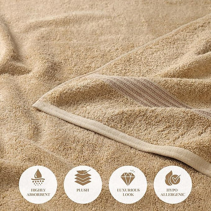 Superior Egyptian Cotton 4-Piece Bath Towel Set for Shower, Bath, Spa, Resort, Hotel, Soft Body Towels, Airbnb Essentials, Apartment, Dorm, Quick Dry, Absorbent, Bathroom Basics, Toast