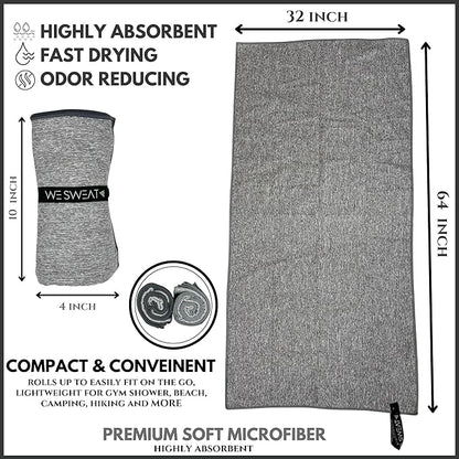 Microfiber Soft and Absorbent Gym Towels, Silver ION Odor-Free Absorbent Fiber, Fast Drying Men & Women Workout Gear for Body Sweat, Working Out, Towels, Sports Exercise Fitness Gear