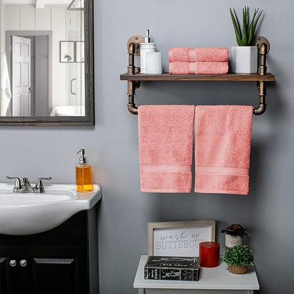 BLUENILEMILLS BNM Egyptian Cotton 4-Piece Towel Set, Includes 4 Hand Towels, Attached Loop for Easy Hanging and Storage, Hotel Quality, Perfect for Bathroom, Gym, Shower Space, or Spa, Tea Rose