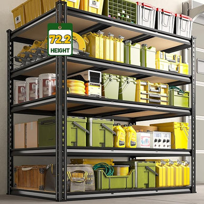 2800 LBS Garage Shelving 72.2" H Garage Storage Shelves, 5 Tier Adjustable Shelving Unit, Storage Shelves for Storage, Basement, Warehouse, Pantry, Kitchen, 48.1" W x 24.1" D x 72.2" H, Black