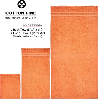 Premium 6 Piece Towel Set, 2 Bath Towel, 2 Hand Towels, 2 Washcloths, 100% Turkish Cotton Soft Absorbent Towels (Orange, 6 Piece Towel Set)
