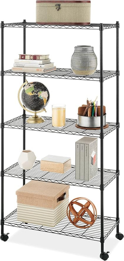 Whitmor 5 Tier Supreme Shelving Unit, Metal Storage Shelves, Adjustable Heavy Duty Shelf with Wheels, 400 lbs Capacity per Shelf, 2000 lbs Total for Pantry, Garage, Kitchen, Black