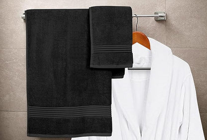 Utopia Towels 8 Piece Premium Towel Set, 2 Bath, 2 Hand, and 4 Washcloths, 100% Ring Spun Cotton, Highly Absorbent Towels for Bathroom, Sports, and Hotel, Black