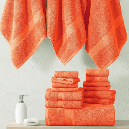 Lane Linen 100% Luxury Cotton Towel Set for Bathroom - 24 PCs - Absorbent, Super Soft & Quick Drying - 4 Bath, 4 Fingertip, 6 Hand Towels, 8 Washcloths, 2 Bath Sheets - Low Twist Towels - Living Coral