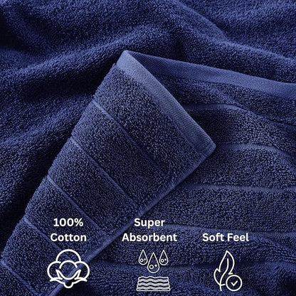 Casa Platino 100% Mercerized Cotton Towels for Bathroom - 24 Pc - Ringspun, Soft & Absorbent - 2 Bath Sheets, 2 Gym, 2 Bath, 4 Fingertip, 6 Hand Towels, 8 Washcloth - Sustainably Produced - Navy Blue