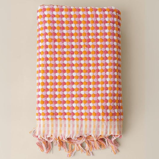 Pom Pom Turkish Bath and Beach Towels - Thick, Soft, Luxurious 100% Turkish Organic Cotton Bubble Weave Towels (Orange, 35 x 67 Bath Size)