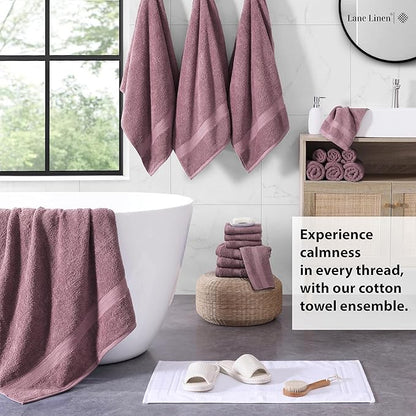 LANE LINEN 100% Ring Spun Cotton Bath Towel Set, 18PCs - 4 Shower Towels, 8 Washcloths, 6 Hand Towels for Bathroom - Sustainably Produced, Ultra Soft & Highly Absorbent - Wistful Mauve
