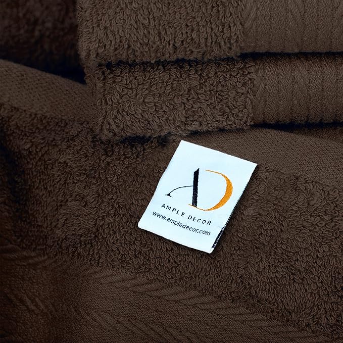 Ample Decor Bathroom Hand Towels 18 X 28 Inch 600 GSM 100% Cotton, Soft Absorbent - 8 Pcs Brown