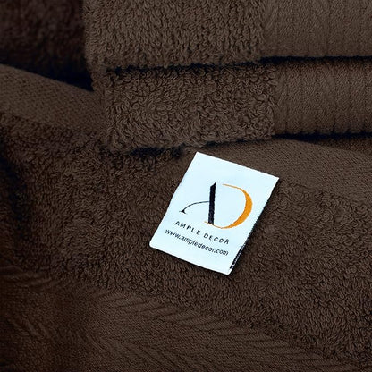 Ample Decor Bathroom Hand Towels 18 X 28 Inch 600 GSM 100% Cotton, Soft Absorbent - 8 Pcs Brown