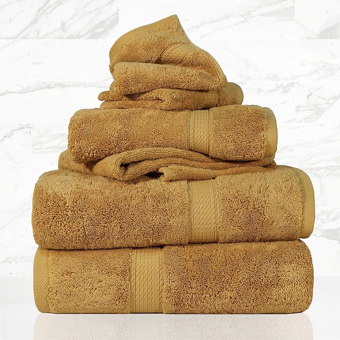 Superior Egyptian Cotton Pile 6-Piece Towel Set, Includes 2 Bath, 2 Hand, 2 Face Towel/Washcloth, Heavyweight, Ultra Soft Luxury Towels, Thick Plush Essentials, Guest Bath, Spa, Hotel Bathroom, Gold