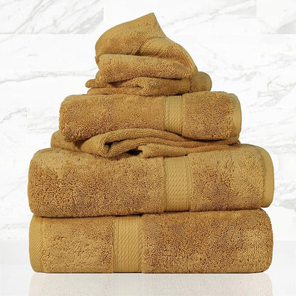 Superior Egyptian Cotton Pile 6-Piece Towel Set, Includes 2 Bath, 2 Hand, 2 Face Towel/Washcloth, Heavyweight, Ultra Soft Luxury Towels, Thick Plush Essentials, Guest Bath, Spa, Hotel Bathroom, Gold