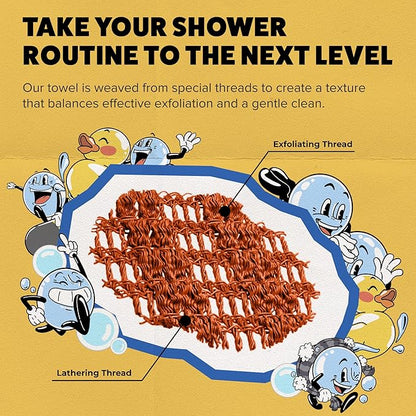 GOSHI Exfoliating Shower Towel - Rip-Resistant Exfoliating Washcloth for All Skin Types - Marigold Yellow - Made in Japan