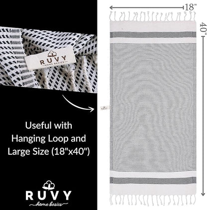Ruvy Home Basics Turkish Hand Towels for Bathroom Set of 4 | 18"x40", Cotton | Decorative Towel for Bathroom, Kitchen, Dishcloth, Tea, Yoga, Face, Gym - Black