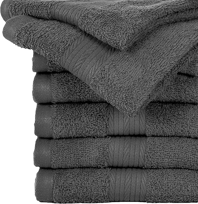 Ample Decor Wash Cloths for Bathroom, 600 GSM 100% Cotton Soft Absorbent WashCloth – 20Pcs Gray