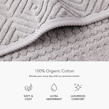 Texere 100% Organic Cotton Diamond Jacquard 700 GSM Luxury Bath Towel Sets - Ultra Soft and Absorbent Hotel and Spa Quality (Diamond, Cathedral Gray, 2 Bath Towels)