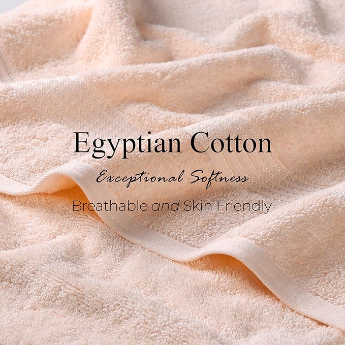 Superior Egyptian Cotton 4-Piece Bath Towel Set for Shower, Bath, Spa, Resort, Hotel, Soft Body Towels, Airbnb Essentials, Apartment, Dorm, Quick Dry, Absorbent, Bathroom Basics, Peach