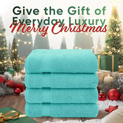 American Veteran Towel, 100% Cotton Turkish Bath Towels for Bathroom 4 Pack, 27x54 Extra Large Premium Soft Drying Bathroom Towels, Turquoise Blue
