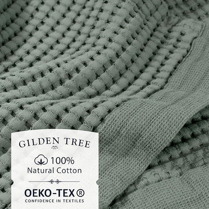 GILDEN TREE Waffle Towel Set Quick Dry Thin | 2 Bath Towels | 2 Hand Towels | 2 Washcloths, Modern Style (Sage Grey)