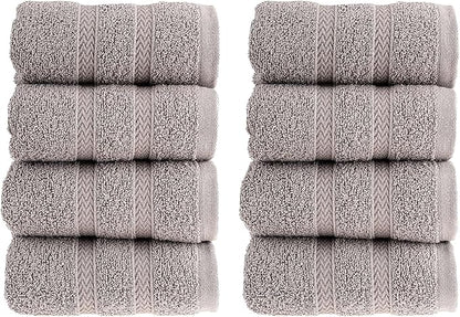 HALLEY Turkish 8 Pack Premium Washcloths (8 Pieces) 650 GSM Highly Absorbent Super Soft 100% Cotton - 8 Washcloths (Gray)