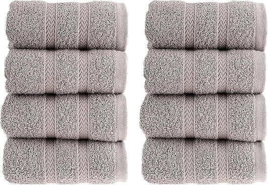 HALLEY Turkish 8 Pack Premium Washcloths (8 Pieces) 650 GSM Highly Absorbent Super Soft 100% Cotton - 8 Washcloths (Gray)