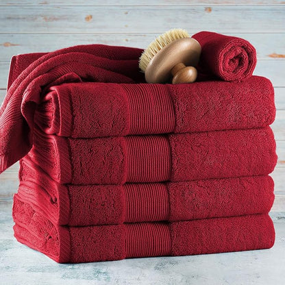Hearth & Harbor Bath Towels for Bathroom - 100% Ring Spun Cotton Luxury Bathroom Towels - Ultra Soft & Highly Absorbent, Bath Towels Set of 6 - Burgundy Red