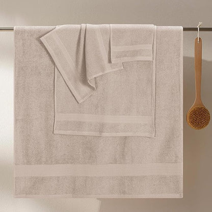 GLAMBURG Ultra Soft 8-Piece Towel Set - 100% Pure Ringspun Cotton, Contains 2 Oversized Bath Towels 27x54, 2 Hand Towels 16x28, 4 Wash Cloths 13x13 - Ideal for Everyday use, Hotel & Spa - Tan
