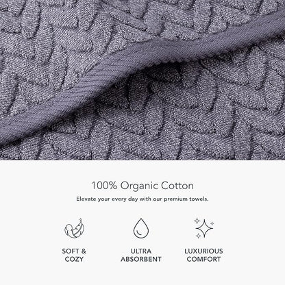 Texere 100% Organic Cotton Jacquard 650 GSM Premium Bath Towel Sets - Extra Absorbent Quick Dry and Plush (Cable, Excalibur, 4 Bath Towels)
