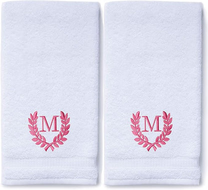 Decorative and Monogrammed Hand Towels for Bathroom Kitchen Makeup | Personalized Gift for Wedding-Bridal | Roman Font Custom Luxury Turkish Towel | Spa Collection, Oversized, 16 X 30 Inch, Set of 2