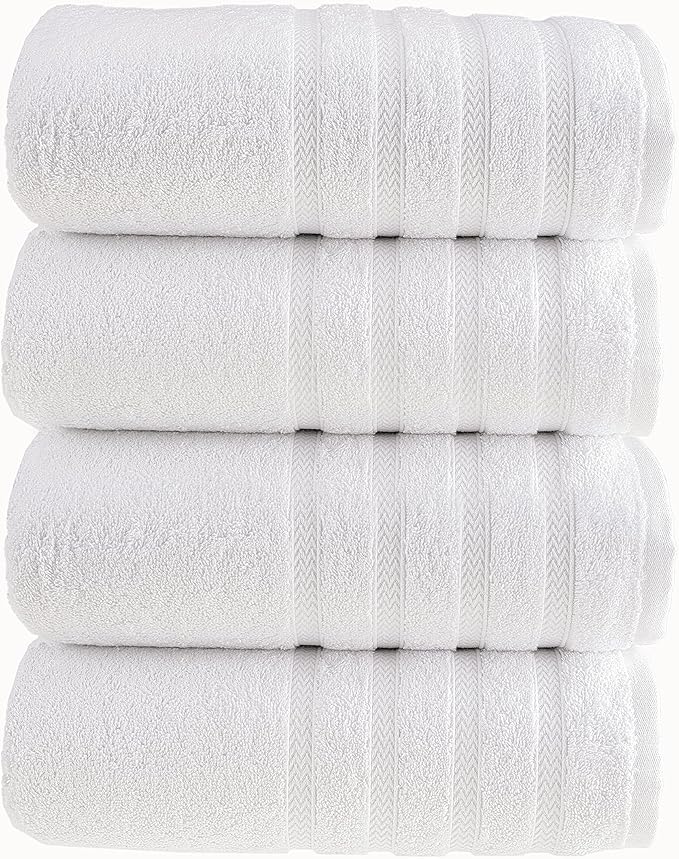 HALLEY Turkish 4 Pack Premium Bath Towels (4 Pieces) 650 GSM Highly Absorbent Super Soft 100% Cotton - 4 Bath Towels (White)