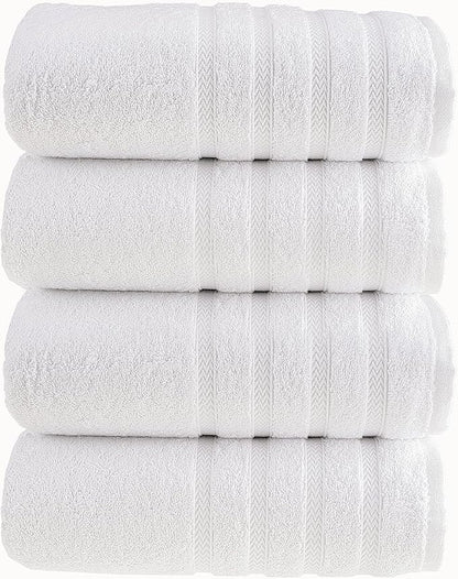 HALLEY Turkish 4 Pack Premium Bath Towels (4 Pieces) 650 GSM Highly Absorbent Super Soft 100% Cotton - 4 Bath Towels (White)