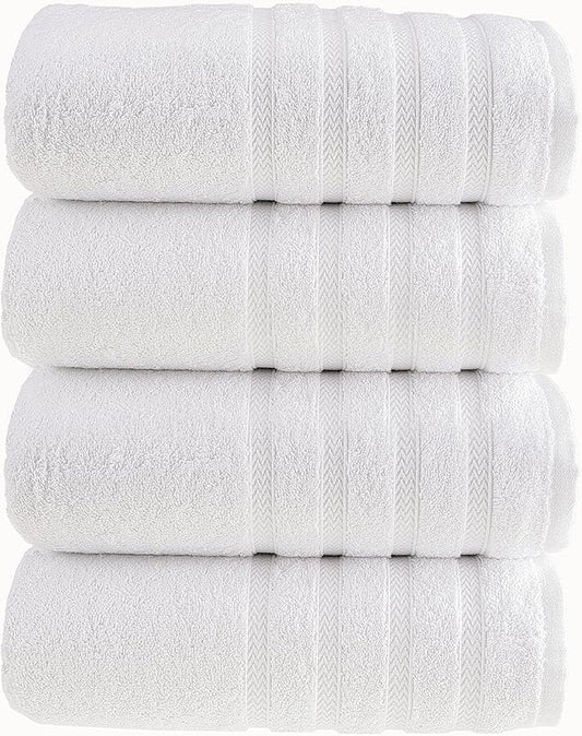 HALLEY Turkish 4 Pack Premium Bath Towels (4 Pieces) 650 GSM Highly Absorbent Super Soft 100% Cotton - 4 Bath Towels (White)