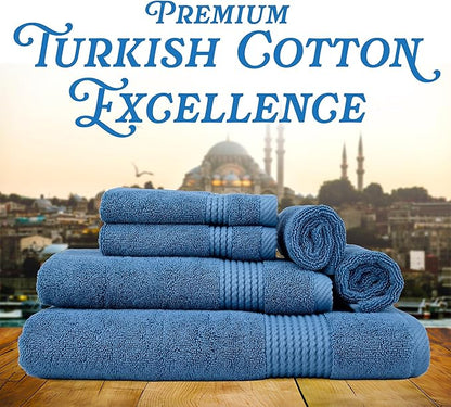 EastNBlue Lara Premium Bath Towel Set 6 Piece - Soft & Highly Absorbent Bathroom Towel Set, 100% Luxury Turkish Cotton, Flannel Bath Towels, 1 Bath Towel, 1 Hand Towel, 4 Washcloths - Navy Blue