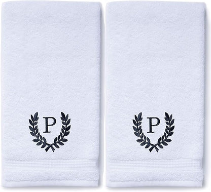 Decorative and Monogrammed Hand Towels for Bathroom Kitchen Makeup | Personalized Gift for Wedding-Bridal | Roman Font Custom Luxury Turkish Towel | Spa Collection, Oversized, 16 X 30 Inch, Set of 2