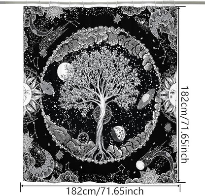 Bohemian Shower Curtain, Boho Floral Print Water Repellent Polyester Fabric for Bathroom Decor, 72×72 Inch Standard Size with 12 Hooks, Also as Room Divider