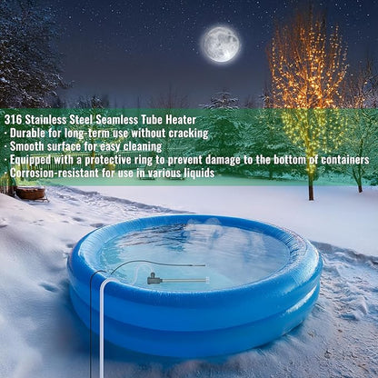 2000W Immersion Water Heater for Bathtub & Above Ground Pool – Portable Fully Submersible Electric Heater with Temp Control & GFCI for Inflatable Pool, Baptismal pool, bucket & Hot Tub