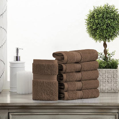 Superior Egyptian Cotton Pile Face Towel/Washcloth Set of 6, Ultra Soft Luxury Towels, Thick Plush Essentials, Absorbent Heavyweight, Guest Bath, Hotel, Spa, Home Bathroom, Shower Basics, Chocolate