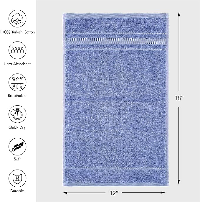 Melissa Linen, Fingertip Towels 4 Pack, 100% Turkish Cotton, Small Hand Towels for Body and Face, 12 x 18 in, Soft and Absorbent, Quick Dry, (Cobalt Blue Fingertip Towels)