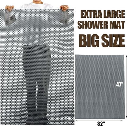 HOMBYS 47 x 32 Extra Large Shower Mat for Shower Stall Tub, Non Slip Bath Mat Bathroom Accessories, PVC Mats for Shower and Bathroom, Quick Drying, (Gray, 47"x32")