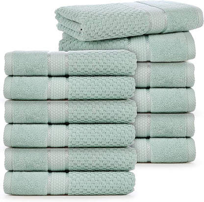 Ample Decor 100% Cotton Hand Towel for Kitchen Set of 12 Mint Green, Premium Quality for Bathroom, Hotel, Spa, Gym, Kitchen - 18 X 28 Inch - Mulaayam Collection